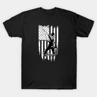 Fisherman with American Flag T-Shirt